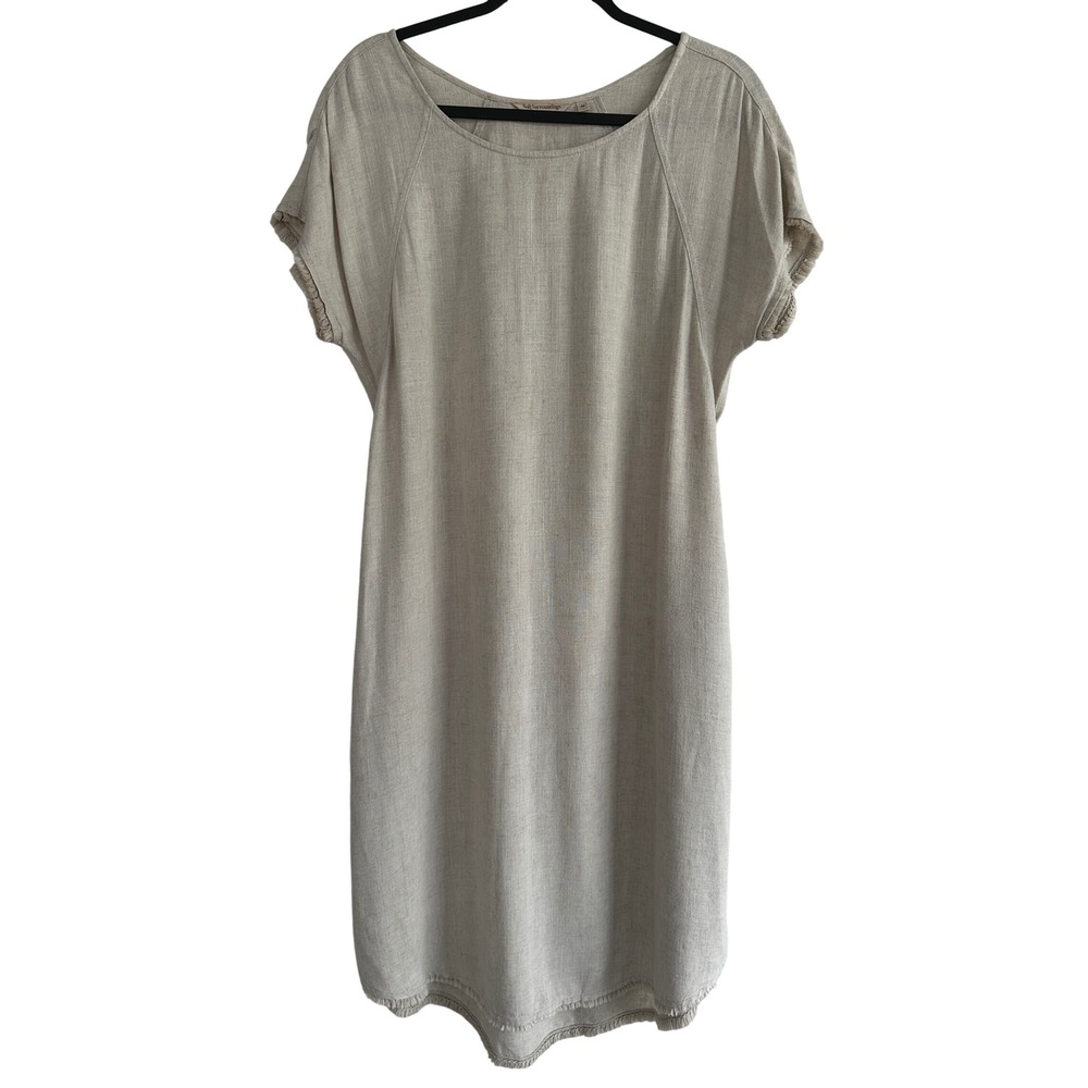Soft Surroundings Linen Blend Fringed Midi Shift Dress Beige XS Neutral Boho